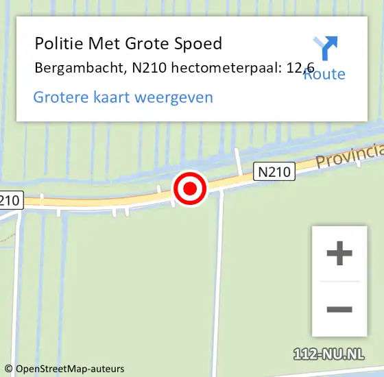 Locatie op kaart van de 112 melding: Politie Met Grote Spoed Naar Bergambacht, N210 hectometerpaal: 12,6 op 24 augustus 2021 10:57