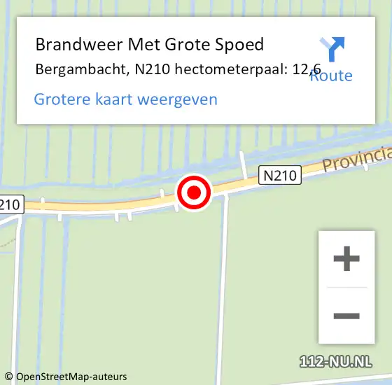 Locatie op kaart van de 112 melding: Brandweer Met Grote Spoed Naar Bergambacht, N210 hectometerpaal: 12,6 op 24 augustus 2021 10:58