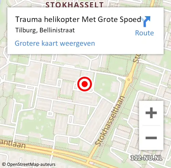 Locatie op kaart van de 112 melding: Trauma helikopter Met Grote Spoed Naar Tilburg, Bellinistraat op 24 augustus 2021 11:37