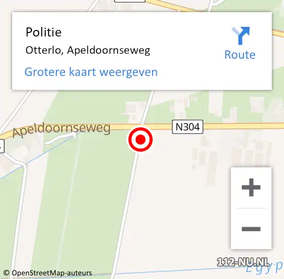 Locatie op kaart van de 112 melding: Politie Otterlo, Apeldoornseweg op 24 augustus 2021 11:57