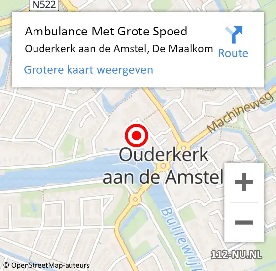 Locatie op kaart van de 112 melding: Ambulance Met Grote Spoed Naar Ouderkerk aan de Amstel, De Maalkom op 24 augustus 2021 12:05
