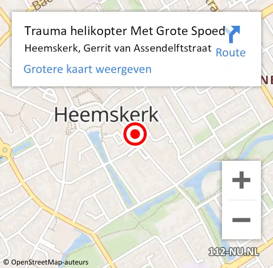 Locatie op kaart van de 112 melding: Trauma helikopter Met Grote Spoed Naar Heemskerk, Gerrit van Assendelftstraat op 24 augustus 2021 12:18