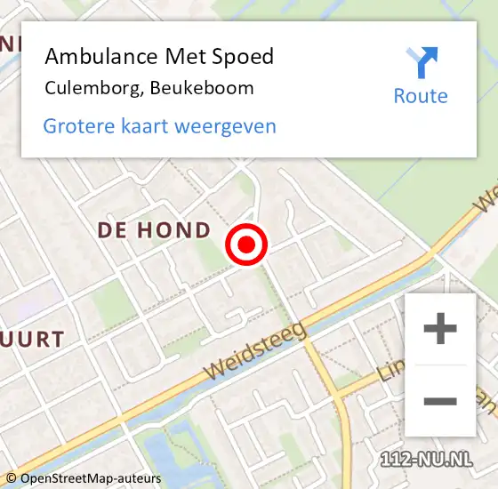 Locatie op kaart van de 112 melding: Ambulance Met Spoed Naar Culemborg, Beukeboom op 24 augustus 2021 12:20