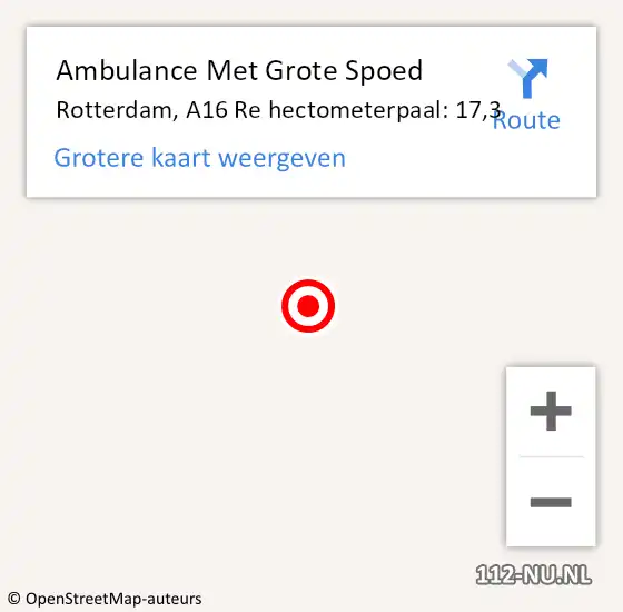 Locatie op kaart van de 112 melding: Ambulance Met Grote Spoed Naar Rotterdam, A16 Re hectometerpaal: 17,3 op 20 juni 2014 16:51