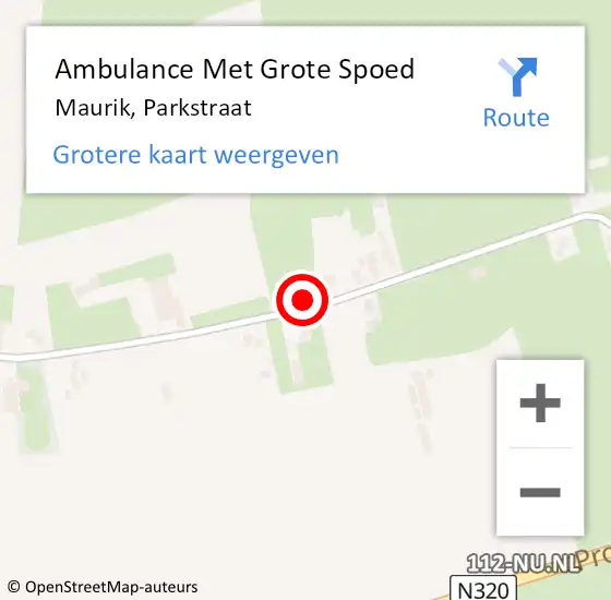 Locatie op kaart van de 112 melding: Ambulance Met Grote Spoed Naar Maurik, Parkstraat op 24 augustus 2021 13:01