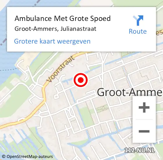 Locatie op kaart van de 112 melding: Ambulance Met Grote Spoed Naar Groot-Ammers, Julianastraat op 24 augustus 2021 13:13