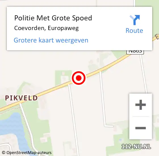 Locatie op kaart van de 112 melding: Politie Met Grote Spoed Naar Coevorden, Europaweg op 24 augustus 2021 13:36