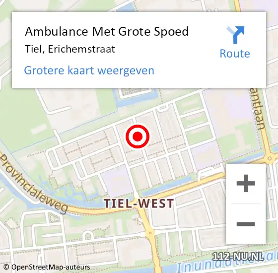 Locatie op kaart van de 112 melding: Ambulance Met Grote Spoed Naar Tiel, Erichemstraat op 24 augustus 2021 13:54