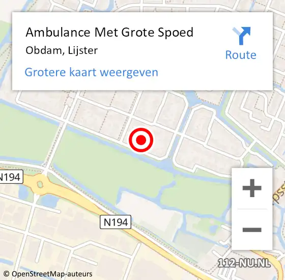 Locatie op kaart van de 112 melding: Ambulance Met Grote Spoed Naar Obdam, Lijster op 24 augustus 2021 13:59