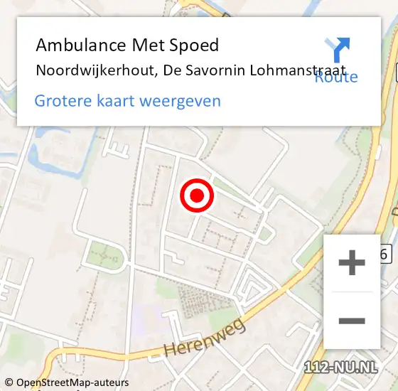 Locatie op kaart van de 112 melding: Ambulance Met Spoed Naar Noordwijkerhout, De Savornin Lohmanstraat op 24 augustus 2021 14:03