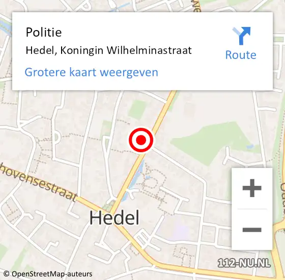 Locatie op kaart van de 112 melding: Politie Hedel, Koningin Wilhelminastraat op 24 augustus 2021 14:09