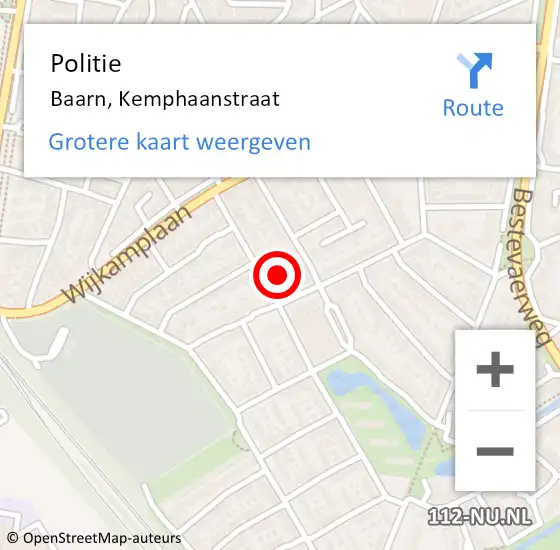 Locatie op kaart van de 112 melding: Politie Baarn, Kemphaanstraat op 24 augustus 2021 14:32