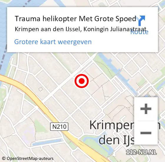 Locatie op kaart van de 112 melding: Trauma helikopter Met Grote Spoed Naar Krimpen aan den IJssel, Koningin Julianastraat op 24 augustus 2021 15:00