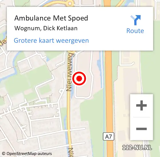 Locatie op kaart van de 112 melding: Ambulance Met Spoed Naar Wognum, Dick Ketlaan op 24 augustus 2021 15:26