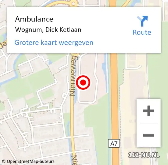 Locatie op kaart van de 112 melding: Ambulance Wognum, Dick Ketlaan op 24 augustus 2021 15:27