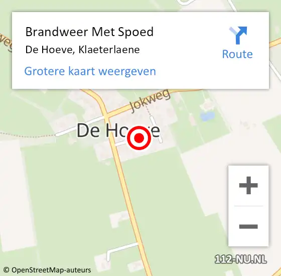 Locatie op kaart van de 112 melding: Brandweer Met Spoed Naar De Hoeve, Klaeterlaene op 24 augustus 2021 15:39