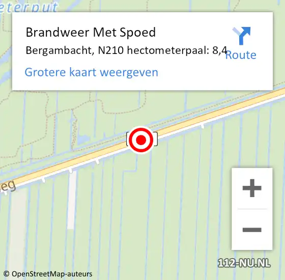 Locatie op kaart van de 112 melding: Brandweer Met Spoed Naar Bergambacht, N210 hectometerpaal: 8,4 op 24 augustus 2021 15:50