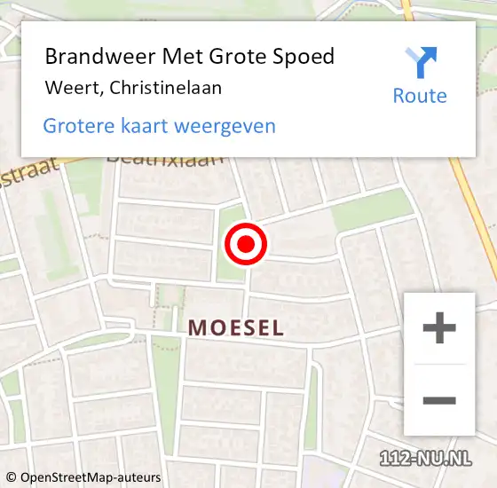 Locatie op kaart van de 112 melding: Brandweer Met Grote Spoed Naar Weert, Christinelaan op 24 augustus 2021 16:12