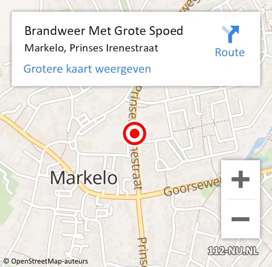 Locatie op kaart van de 112 melding: Brandweer Met Grote Spoed Naar Markelo, Prinses Irenestraat op 24 augustus 2021 16:50