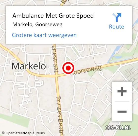 Locatie op kaart van de 112 melding: Ambulance Met Grote Spoed Naar Markelo, Goorseweg op 24 augustus 2021 16:52