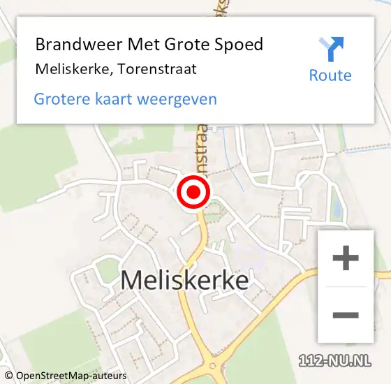 Locatie op kaart van de 112 melding: Brandweer Met Grote Spoed Naar Meliskerke, Torenstraat op 24 augustus 2021 16:59