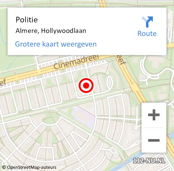 Locatie op kaart van de 112 melding: Politie Almere, Hollywoodlaan op 24 augustus 2021 17:07