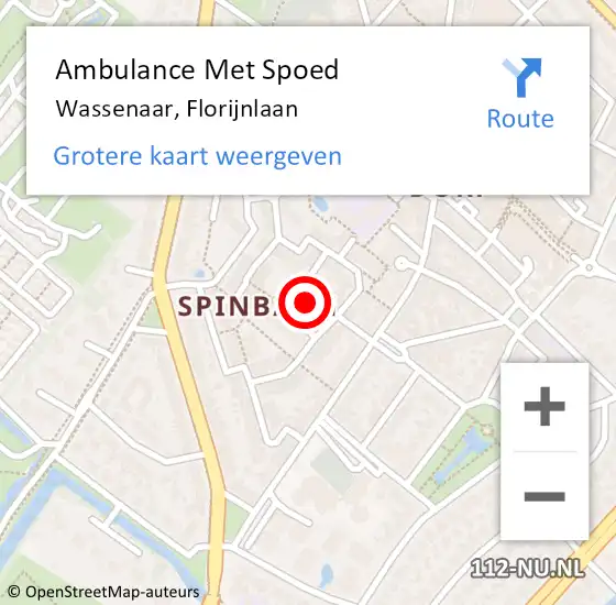 Locatie op kaart van de 112 melding: Ambulance Met Spoed Naar Wassenaar, Florijnlaan op 24 augustus 2021 17:52