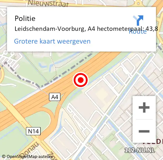 Locatie op kaart van de 112 melding: Politie Leidschendam-Voorburg, A4 hectometerpaal: 43,8 op 24 augustus 2021 18:15