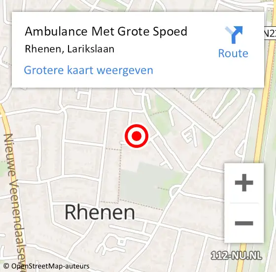 Locatie op kaart van de 112 melding: Ambulance Met Grote Spoed Naar Rhenen, Larikslaan op 24 augustus 2021 18:49