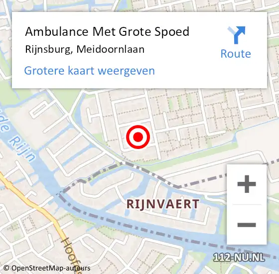 Locatie op kaart van de 112 melding: Ambulance Met Grote Spoed Naar Rijnsburg, Meidoornlaan op 24 augustus 2021 19:10