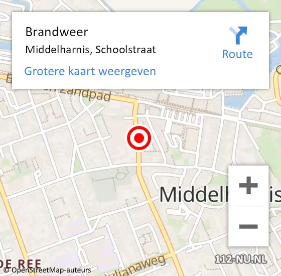 Locatie op kaart van de 112 melding: Brandweer Middelharnis, Schoolstraat op 24 augustus 2021 19:38