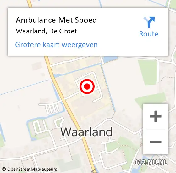 Locatie op kaart van de 112 melding: Ambulance Met Spoed Naar Waarland, De Groet op 24 augustus 2021 19:47