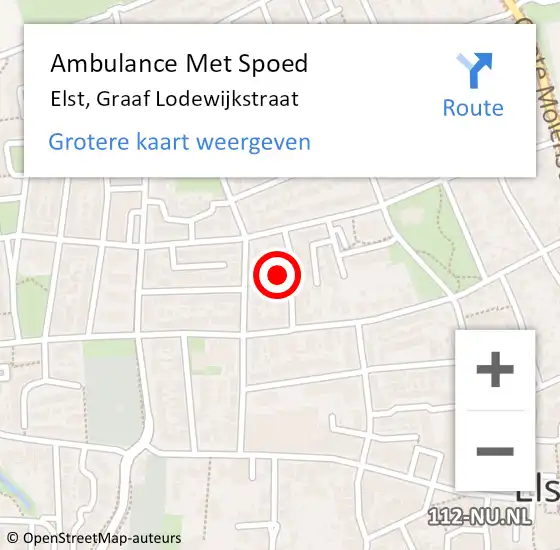 Locatie op kaart van de 112 melding: Ambulance Met Spoed Naar Elst, Graaf Lodewijkstraat op 24 augustus 2021 19:47