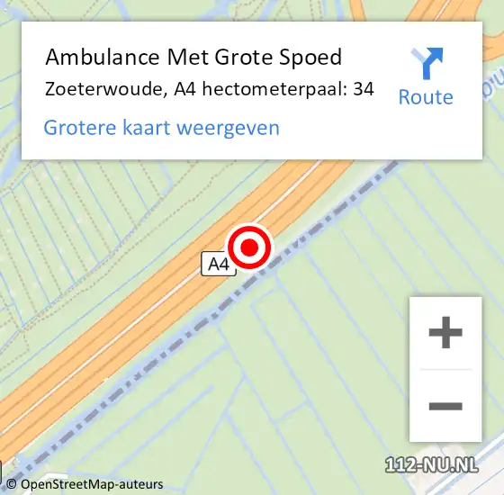 Locatie op kaart van de 112 melding: Ambulance Met Grote Spoed Naar Zoeterwoude, A4 hectometerpaal: 34 op 24 augustus 2021 19:54