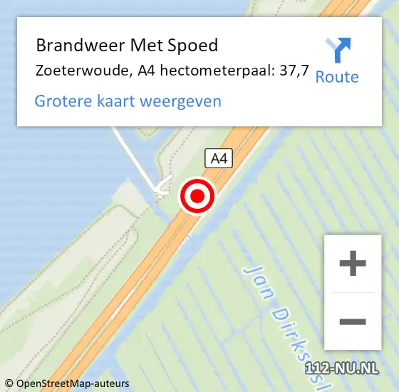 Locatie op kaart van de 112 melding: Brandweer Met Spoed Naar Zoeterwoude, A4 hectometerpaal: 37,7 op 24 augustus 2021 20:29