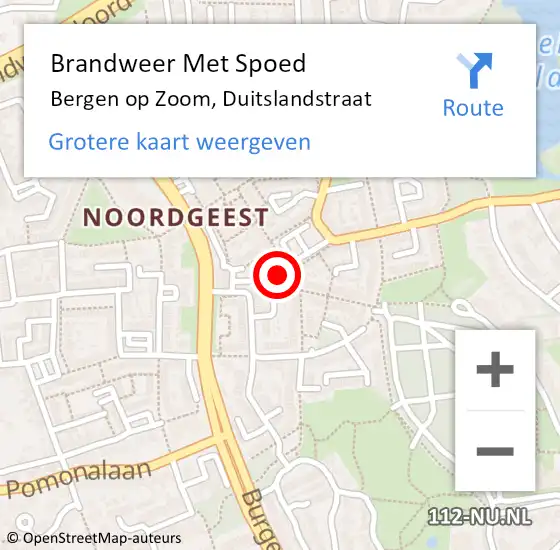 Locatie op kaart van de 112 melding: Brandweer Met Spoed Naar Bergen op Zoom, Duitslandstraat op 24 augustus 2021 21:03