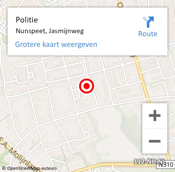 Locatie op kaart van de 112 melding: Politie Nunspeet, Jasmijnweg op 24 augustus 2021 21:54