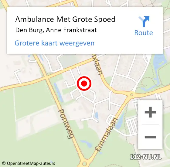 Locatie op kaart van de 112 melding: Ambulance Met Grote Spoed Naar Den Burg, Anne Frankstraat op 24 augustus 2021 23:37