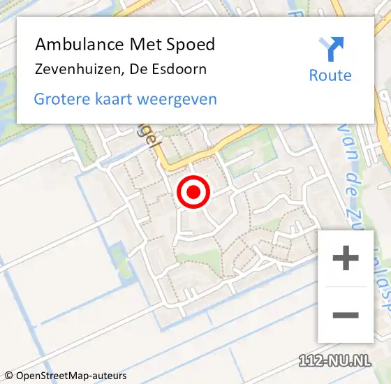 Locatie op kaart van de 112 melding: Ambulance Met Spoed Naar Zevenhuizen, De Esdoorn op 24 augustus 2021 23:39