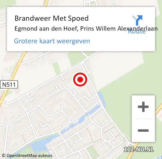 Locatie op kaart van de 112 melding: Brandweer Met Spoed Naar Egmond aan den Hoef, Prins Willem Alexanderlaan op 25 augustus 2021 03:24