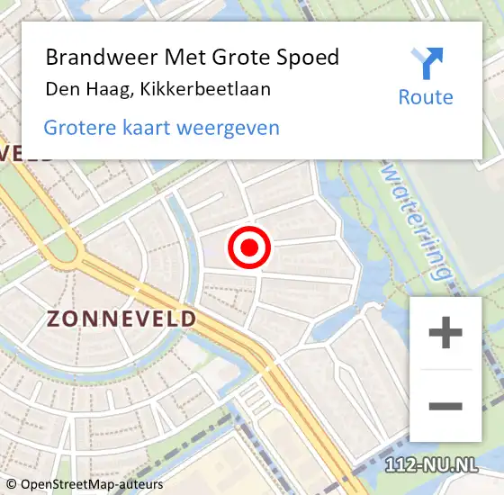 Locatie op kaart van de 112 melding: Brandweer Met Grote Spoed Naar Den Haag, Kikkerbeetlaan op 25 augustus 2021 03:44