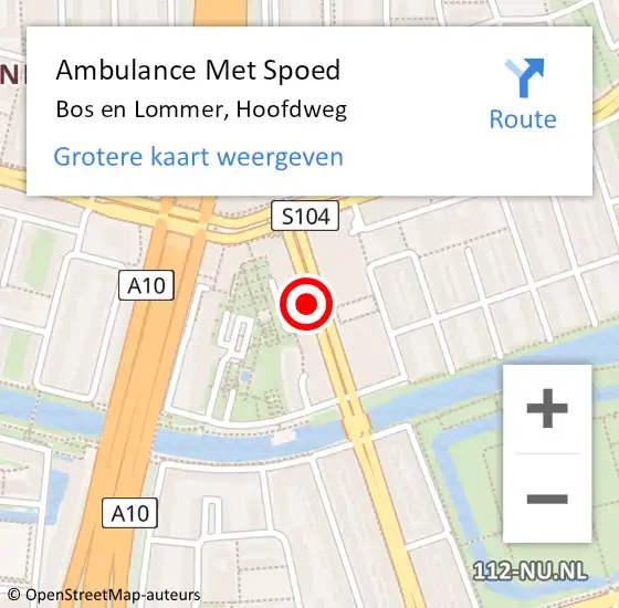 Locatie op kaart van de 112 melding: Ambulance Met Spoed Naar Bos en Lommer, Hoofdweg op 20 juni 2014 18:02