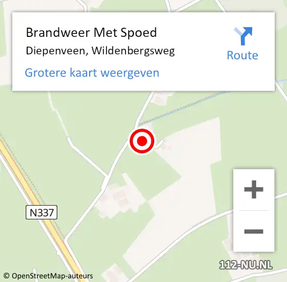 Locatie op kaart van de 112 melding: Brandweer Met Spoed Naar Diepenveen, Wildenbergsweg op 25 augustus 2021 05:11