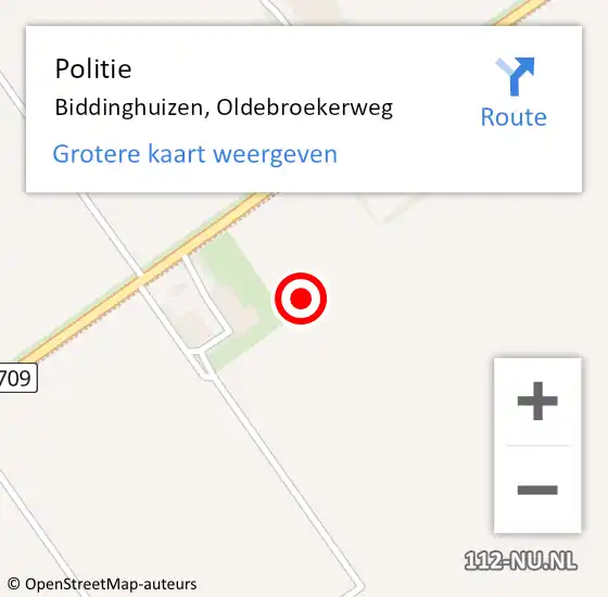 Locatie op kaart van de 112 melding: Politie Biddinghuizen, Oldebroekerweg op 25 augustus 2021 07:24