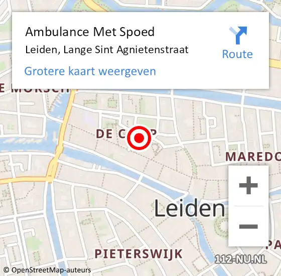 Locatie op kaart van de 112 melding: Ambulance Met Spoed Naar Leiden, Lange Sint Agnietenstraat op 25 augustus 2021 07:28