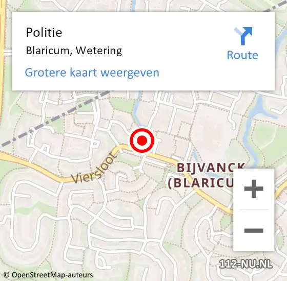 Locatie op kaart van de 112 melding: Politie Blaricum, Wetering op 25 augustus 2021 07:37