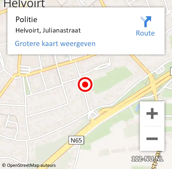 Locatie op kaart van de 112 melding: Politie Helvoirt, Julianastraat op 25 augustus 2021 07:39