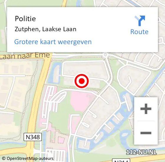 Locatie op kaart van de 112 melding: Politie Zutphen, Laakse Laan op 25 augustus 2021 07:51