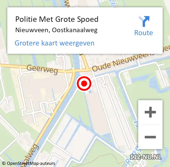 Locatie op kaart van de 112 melding: Politie Met Grote Spoed Naar Nieuwveen, Oostkanaalweg op 25 augustus 2021 08:10