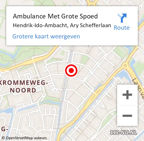 Locatie op kaart van de 112 melding: Ambulance Met Grote Spoed Naar Hendrik-Ido-Ambacht, Ary Schefferlaan op 25 augustus 2021 08:10